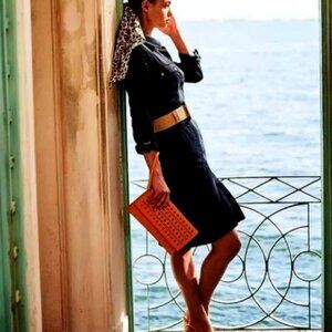 White House Black Market Long Sleeve Black Button Up Shirt Dress Sz 12 MSRP$ 150